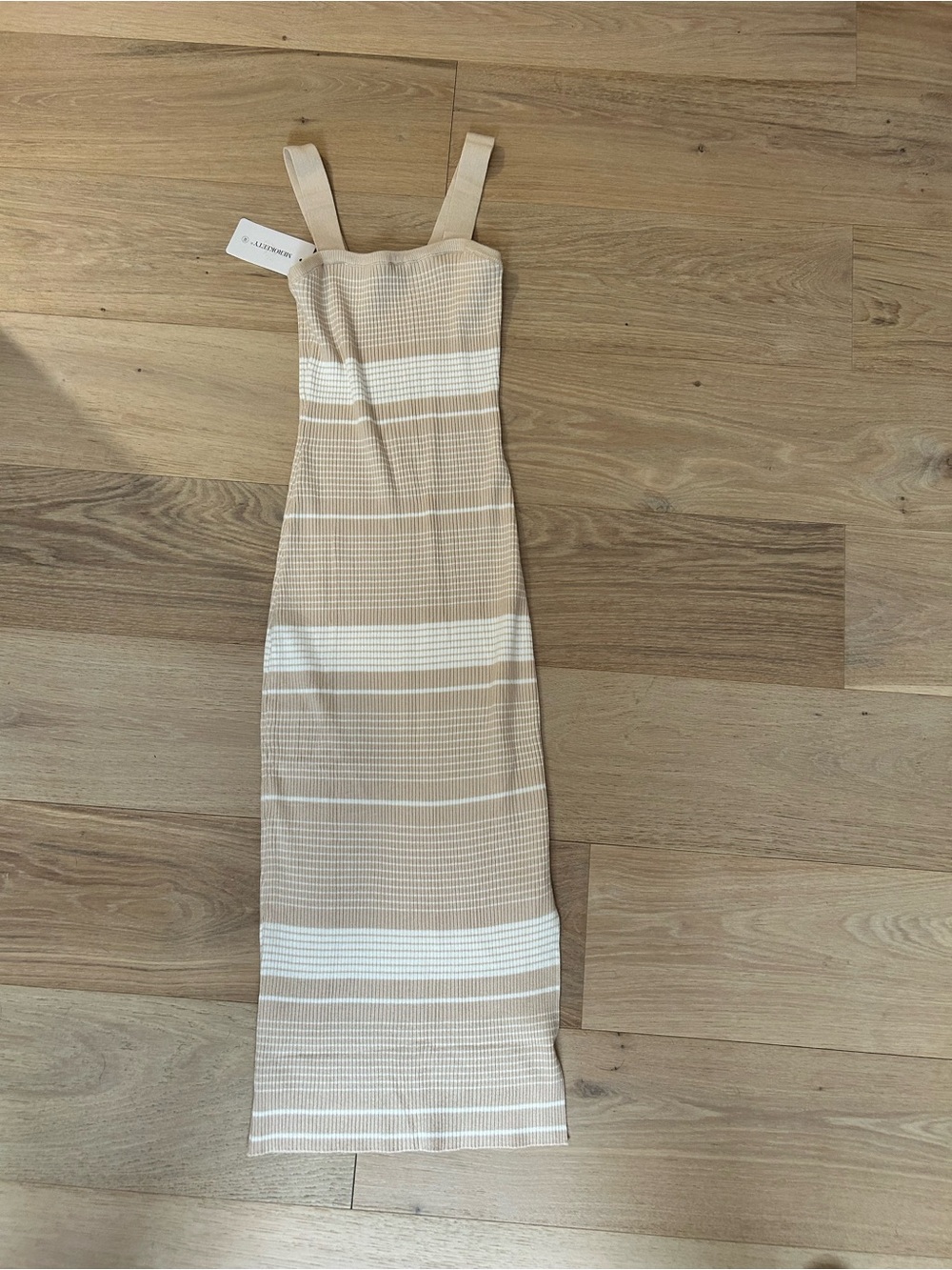 A.L.C. Beige & White Striped Knit Midi Dress